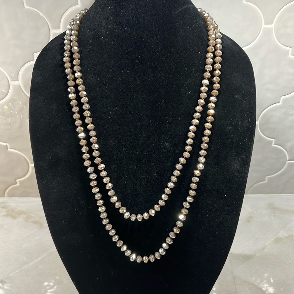 Bronze Silver Beaded Necklace.  30 Inches Long.  Reflects Light.  Costume.